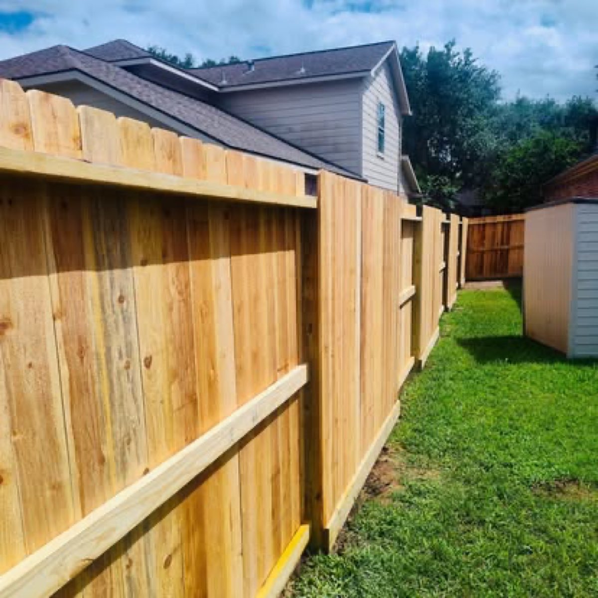 New cedar privacy fence beside a home
